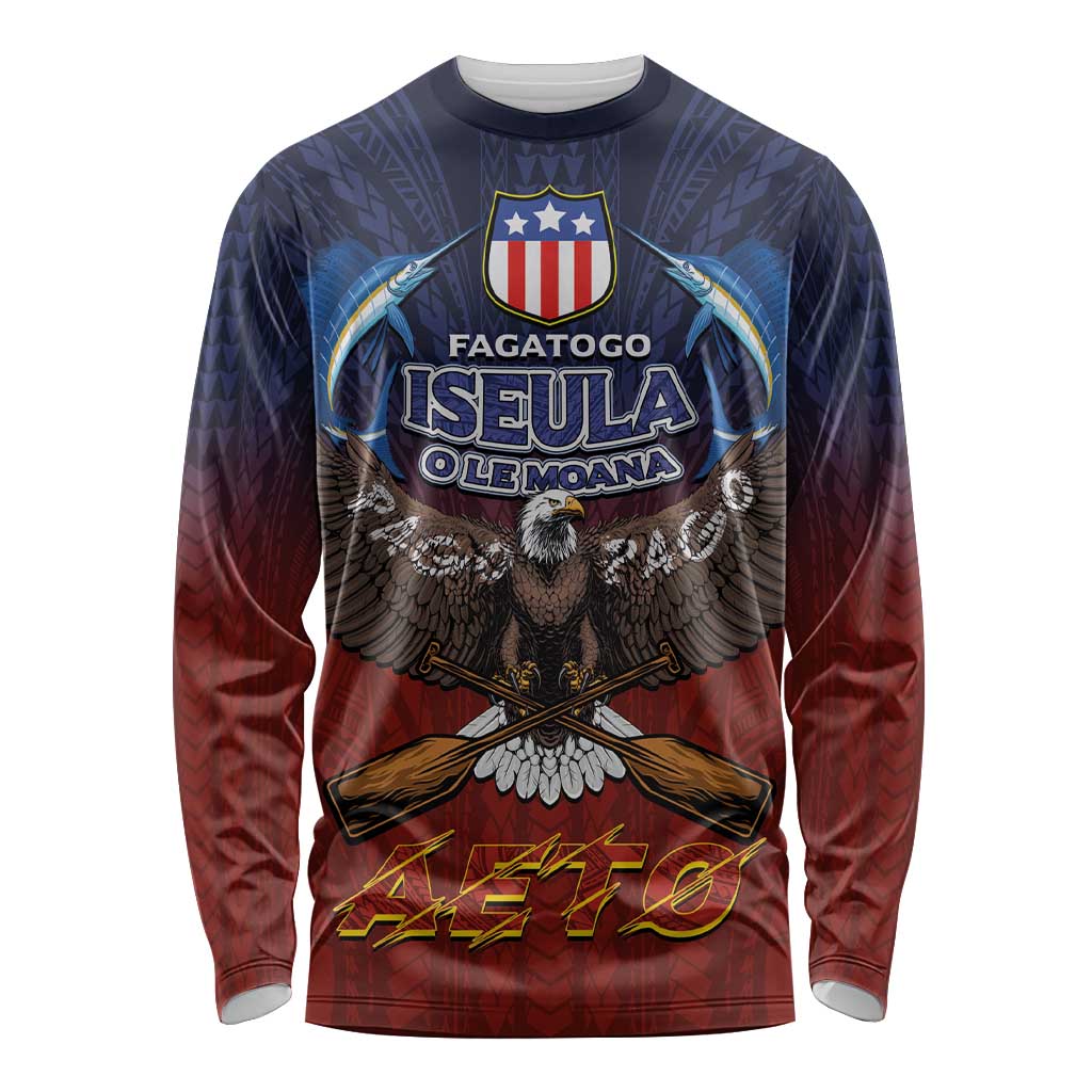 American Samoa Fautasi Long Sleeve Shirt Pago Pago Aeto and Iseula o le Moana of Fagatogo Red-Blue LT03 Unisex Blue - Polynesian Pride