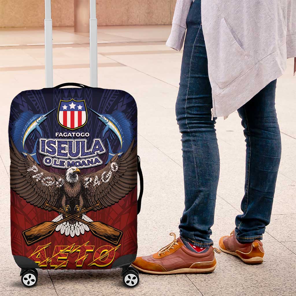 American Samoa Fautasi Luggage Cover Pago Pago Aeto and Iseula o le Moana of Fagatogo Red-Blue LT03 Blue - Polynesian Pride