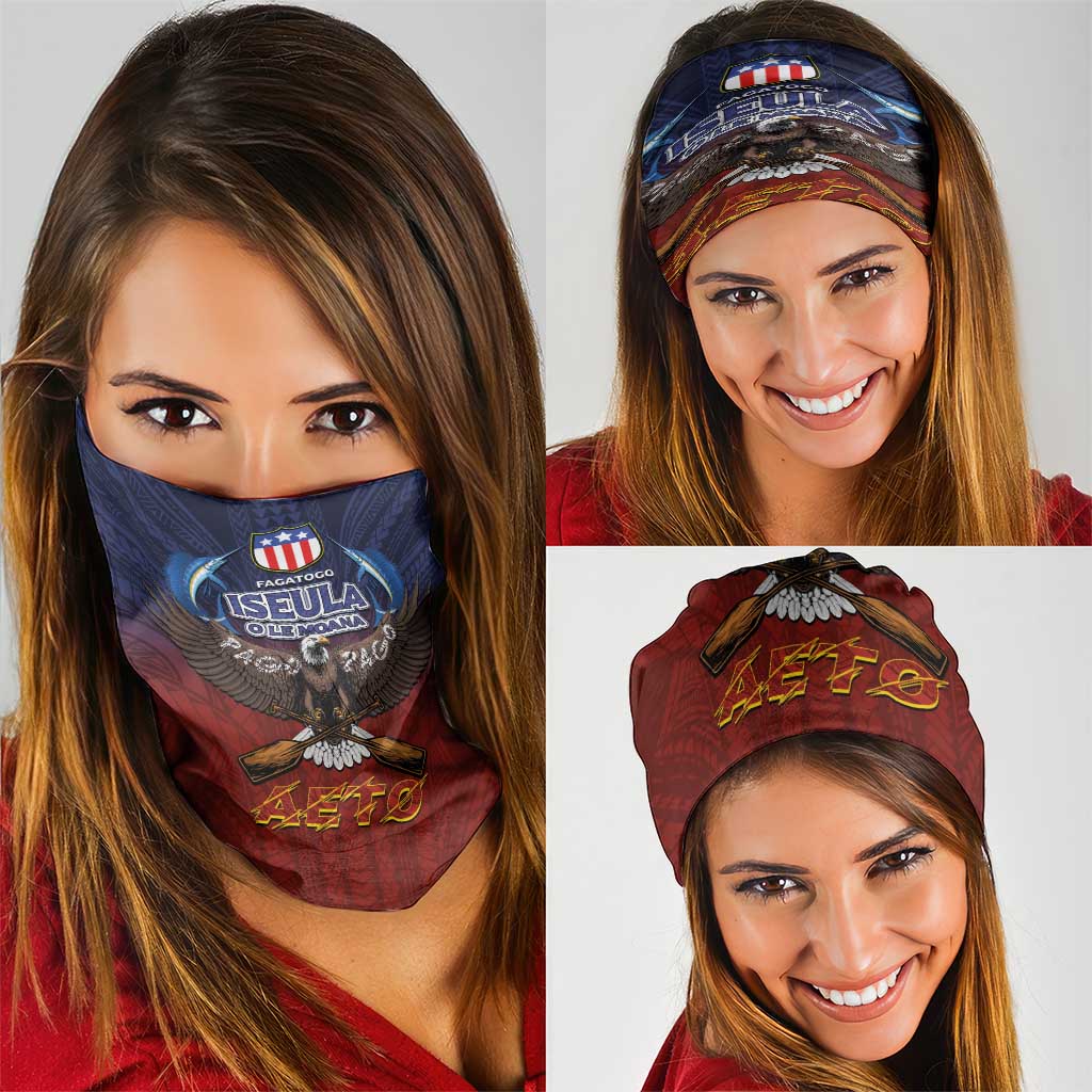 American Samoa Fautasi Neck Gaiter Pago Pago Aeto and Iseula o le Moana of Fagatogo Red-Blue - Polynesian Pride
