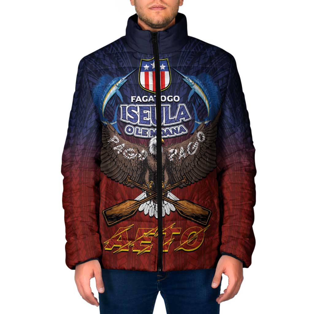 American Samoa Fautasi Padded Jacket Pago Pago Aeto and Iseula o le Moana of Fagatogo Red-Blue - Polynesian Pride