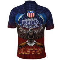 American Samoa Fautasi Polo Shirt Pago Pago Aeto and Iseula o le Moana of Fagatogo Red-Blue - Polynesian Pride