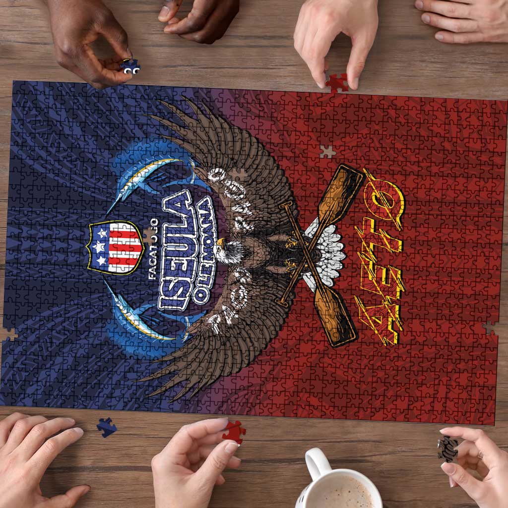 American Samoa Fautasi Puzzle Pago Pago Aeto and Iseula o le Moana of Fagatogo Red-Blue - Polynesian Pride