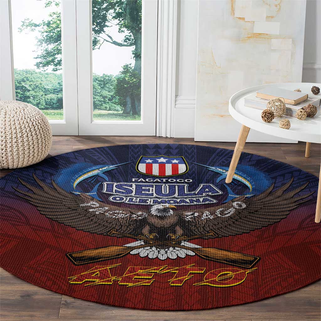 American Samoa Fautasi Round Carpet Pago Pago Aeto and Iseula o le Moana of Fagatogo Red-Blue - Polynesian Pride