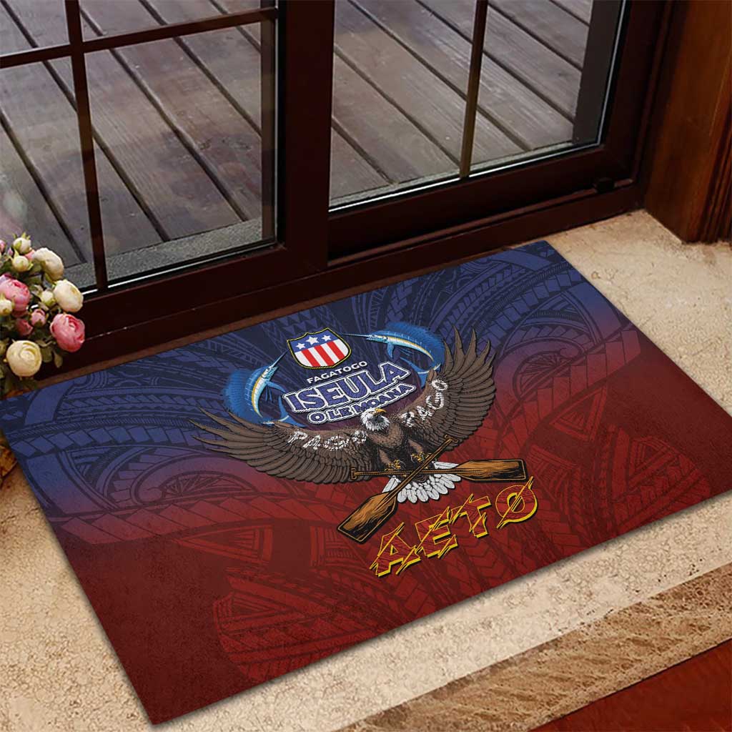 American Samoa Fautasi Rubber Doormat Pago Pago Aeto and Iseula o le Moana of Fagatogo Red-Blue - Polynesian Pride