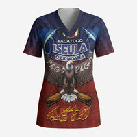 American Samoa Fautasi Scrub Top Pago Pago Aeto and Iseula o le Moana of Fagatogo Red-Blue - Polynesian Pride