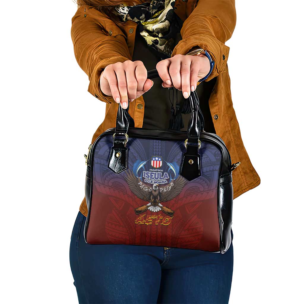 American Samoa Fautasi Shoulder Handbag Pago Pago Aeto and Iseula o le Moana of Fagatogo Red-Blue - Polynesian Pride