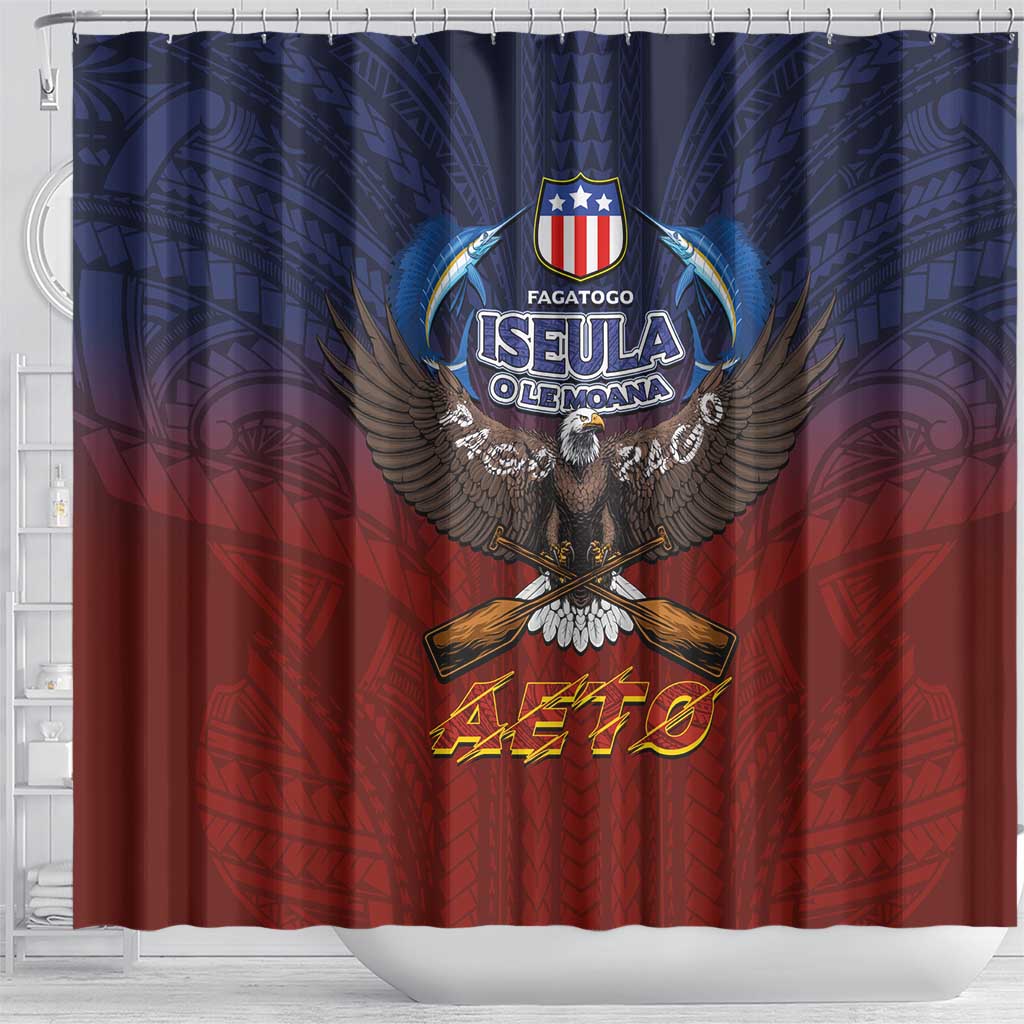 American Samoa Fautasi Shower Curtain Pago Pago Aeto and Iseula o le Moana of Fagatogo Red-Blue - Polynesian Pride