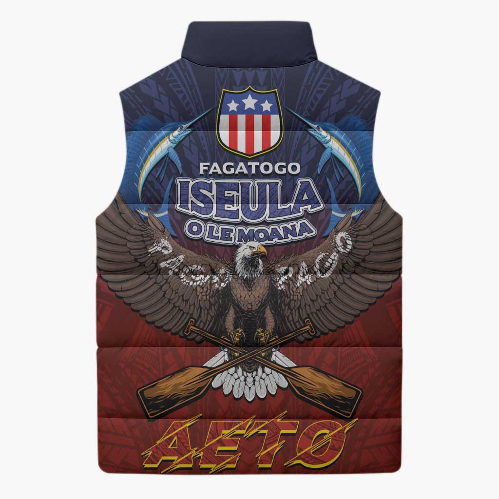 American Samoa Fautasi Sleeveless Puffer Jacket Pago Pago Aeto and Iseula o le Moana of Fagatogo Red-Blue - Polynesian Pride