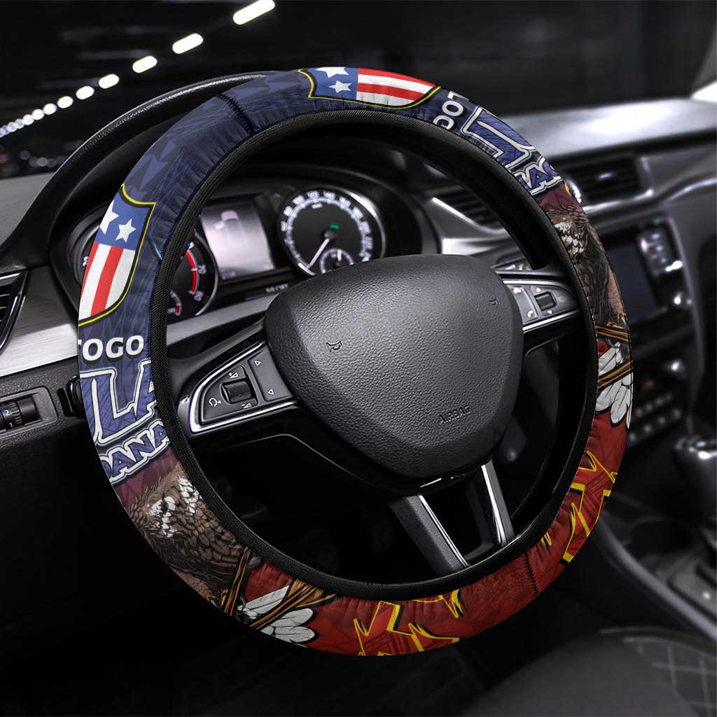 American Samoa Fautasi Steering Wheel Cover Pago Pago Aeto and Iseula o le Moana of Fagatogo Red-Blue LT03 Universal Fit Blue - Polynesian Pride