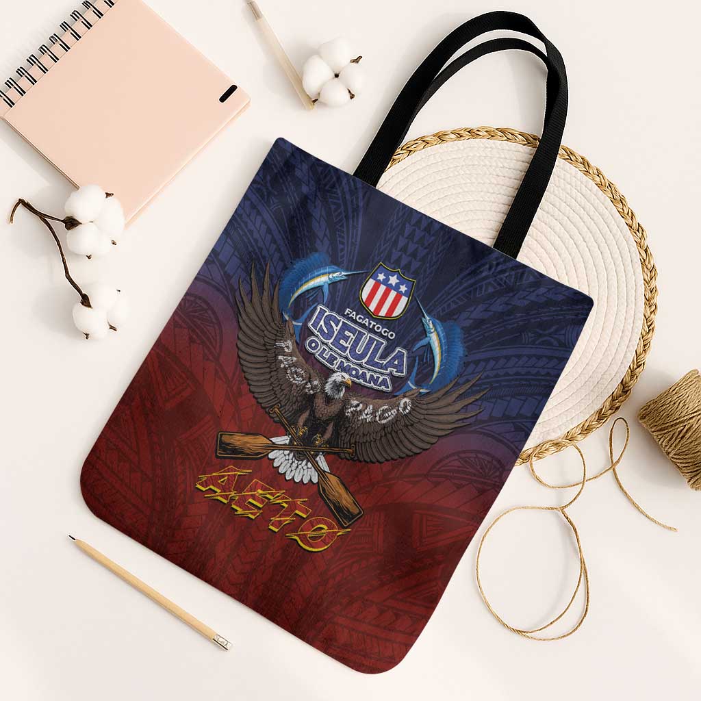 American Samoa Fautasi Tote Bag Pago Pago Aeto and Iseula o le Moana of Fagatogo Red-Blue LT03 Black Strap One Size Blue - Polynesian Pride