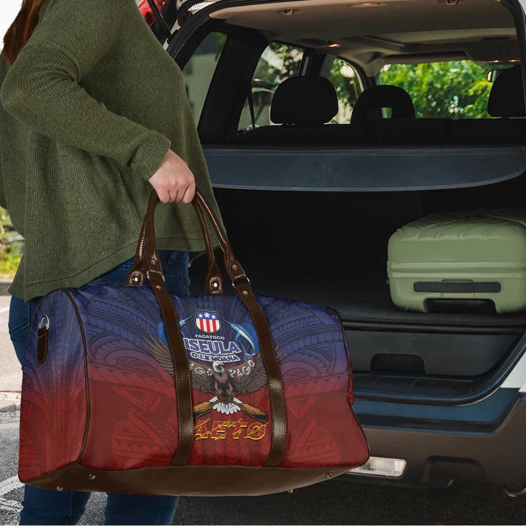 American Samoa Fautasi Travel Bag Pago Pago Aeto and Iseula o le Moana of Fagatogo Red-Blue - Polynesian Pride