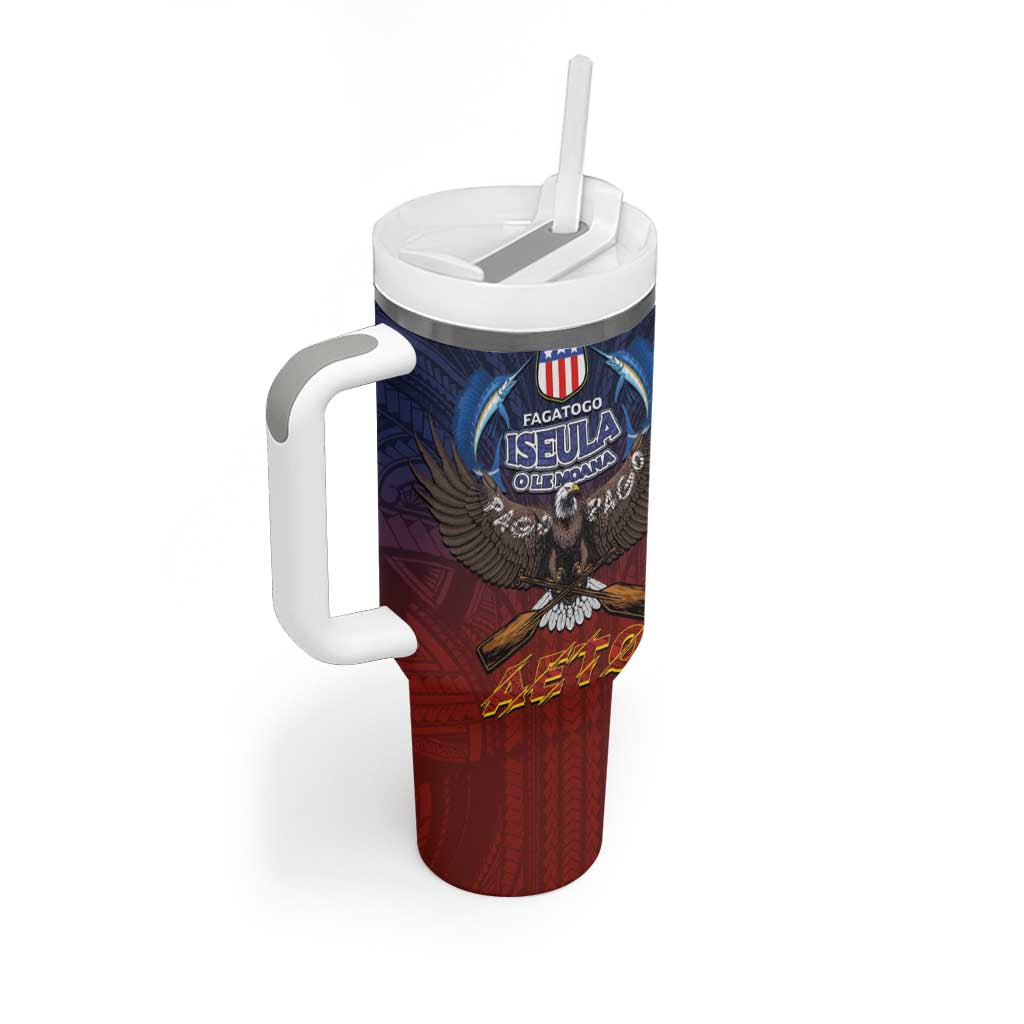 American Samoa Fautasi Tumbler With Handle Pago Pago Aeto and Iseula o le Moana of Fagatogo Red-Blue - Polynesian Pride