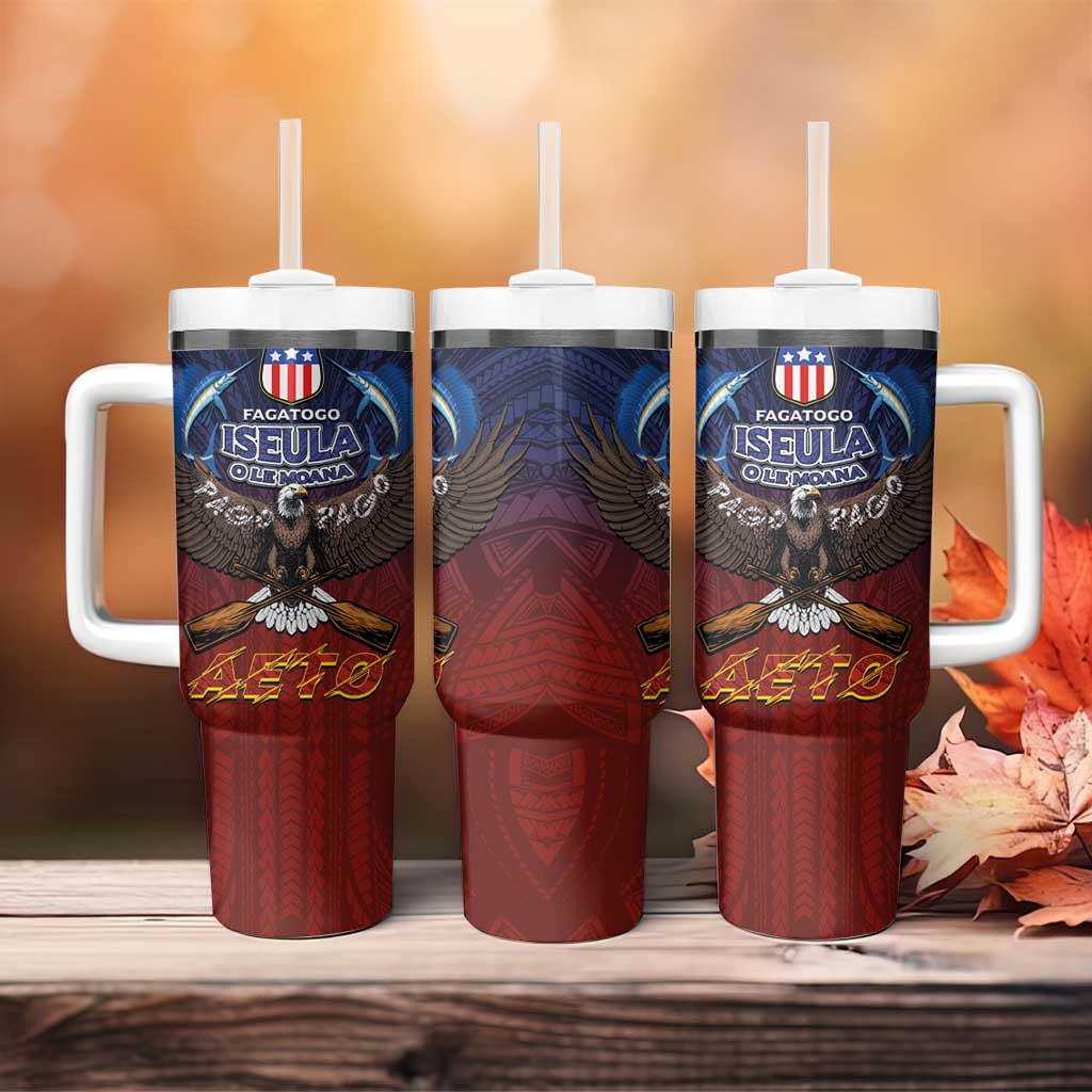 American Samoa Fautasi Tumbler With Handle Pago Pago Aeto and Iseula o le Moana of Fagatogo Red-Blue - Polynesian Pride