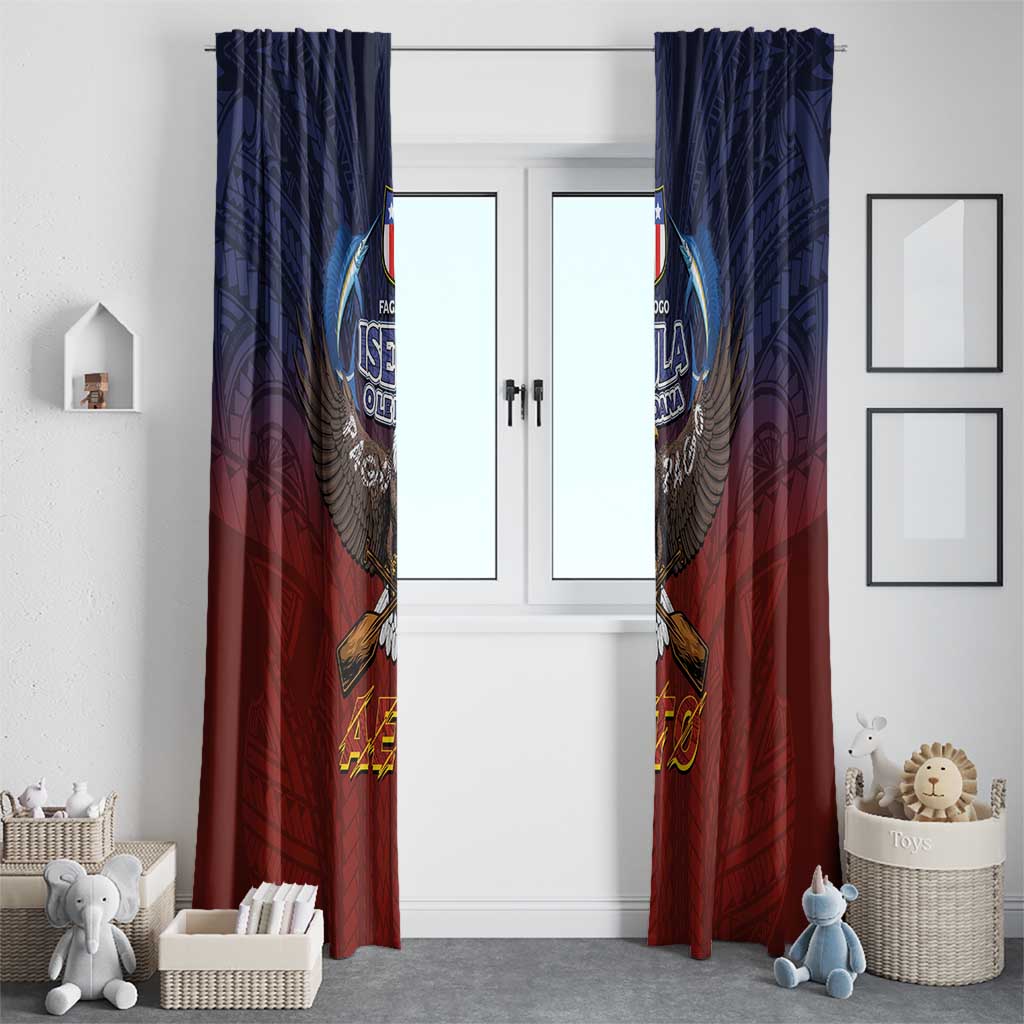 American Samoa Fautasi Window Curtain Pago Pago Aeto and Iseula o le Moana of Fagatogo Red-Blue - Polynesian Pride