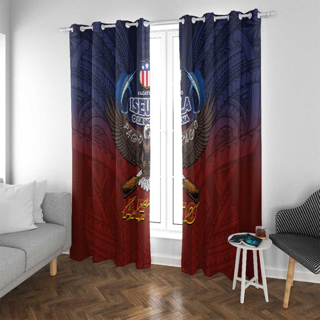 American Samoa Fautasi Window Curtain Pago Pago Aeto and Iseula o le Moana of Fagatogo Red-Blue - Polynesian Pride