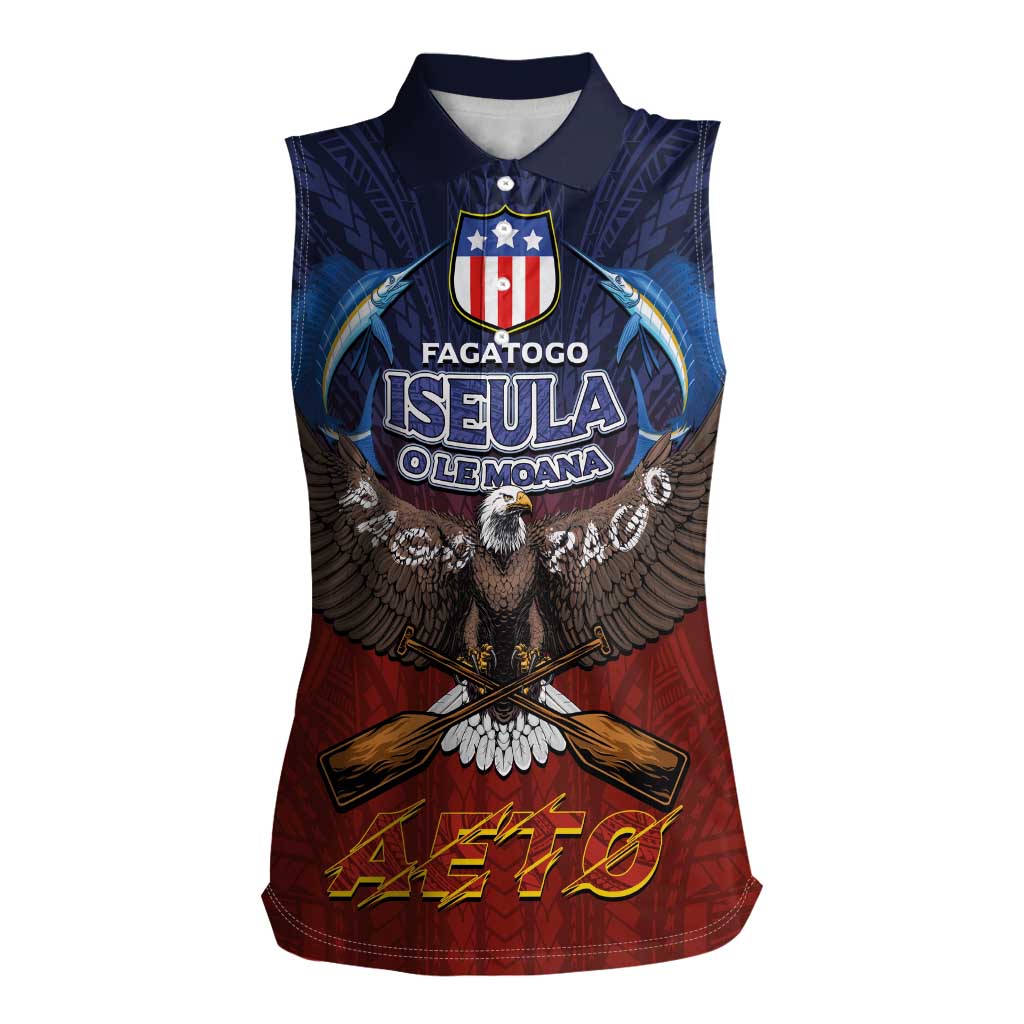 American Samoa Fautasi Women Sleeveless Polo Shirt Pago Pago Aeto and Iseula o le Moana of Fagatogo Red-Blue - Polynesian Pride