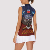 American Samoa Fautasi Women Sleeveless Polo Shirt Pago Pago Aeto and Iseula o le Moana of Fagatogo Red-Blue - Polynesian Pride