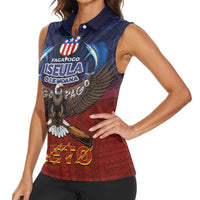 American Samoa Fautasi Women Sleeveless Polo Shirt Pago Pago Aeto and Iseula o le Moana of Fagatogo Red-Blue - Polynesian Pride