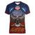American Samoa Fautasi Women V-Neck T-Shirt Pago Pago Aeto and Iseula o le Moana of Fagatogo Red-Blue - Polynesian Pride