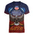 American Samoa Fautasi Women V-Neck T-Shirt Pago Pago Aeto and Iseula o le Moana of Fagatogo Red-Blue - Polynesian Pride