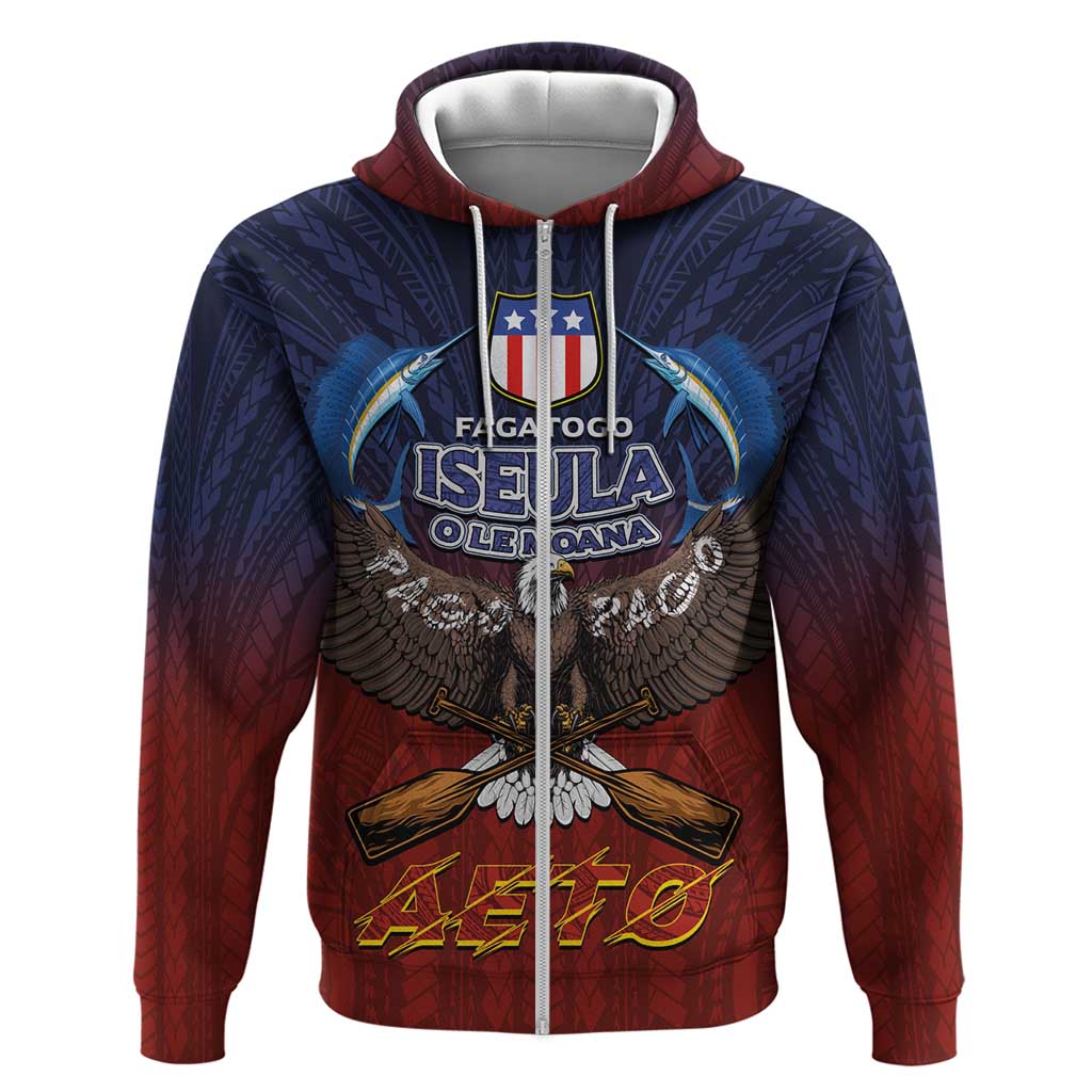 American Samoa Fautasi Zip Hoodie Pago Pago Aeto and Iseula o le Moana of Fagatogo Red-Blue LT03 Zip Hoodie Blue - Polynesian Pride
