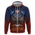 American Samoa Fautasi Zip Hoodie Pago Pago Aeto and Iseula o le Moana of Fagatogo Red-Blue - Polynesian Pride