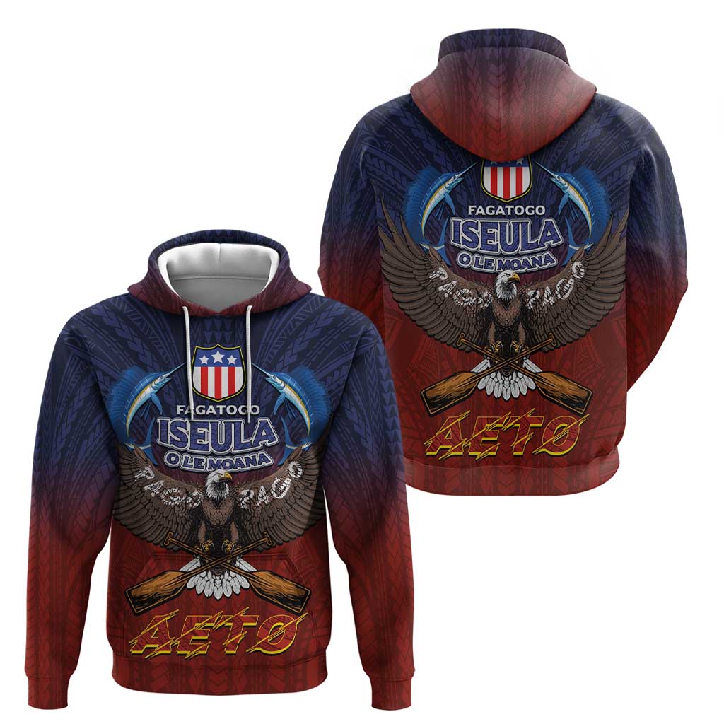 American Samoa Fautasi Zip Hoodie Pago Pago Aeto and Iseula o le Moana of Fagatogo Red-Blue - Polynesian Pride