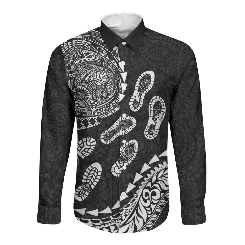 Hawaii Running Long Sleeve Button Shirt Polynesian Tribal Tattoo