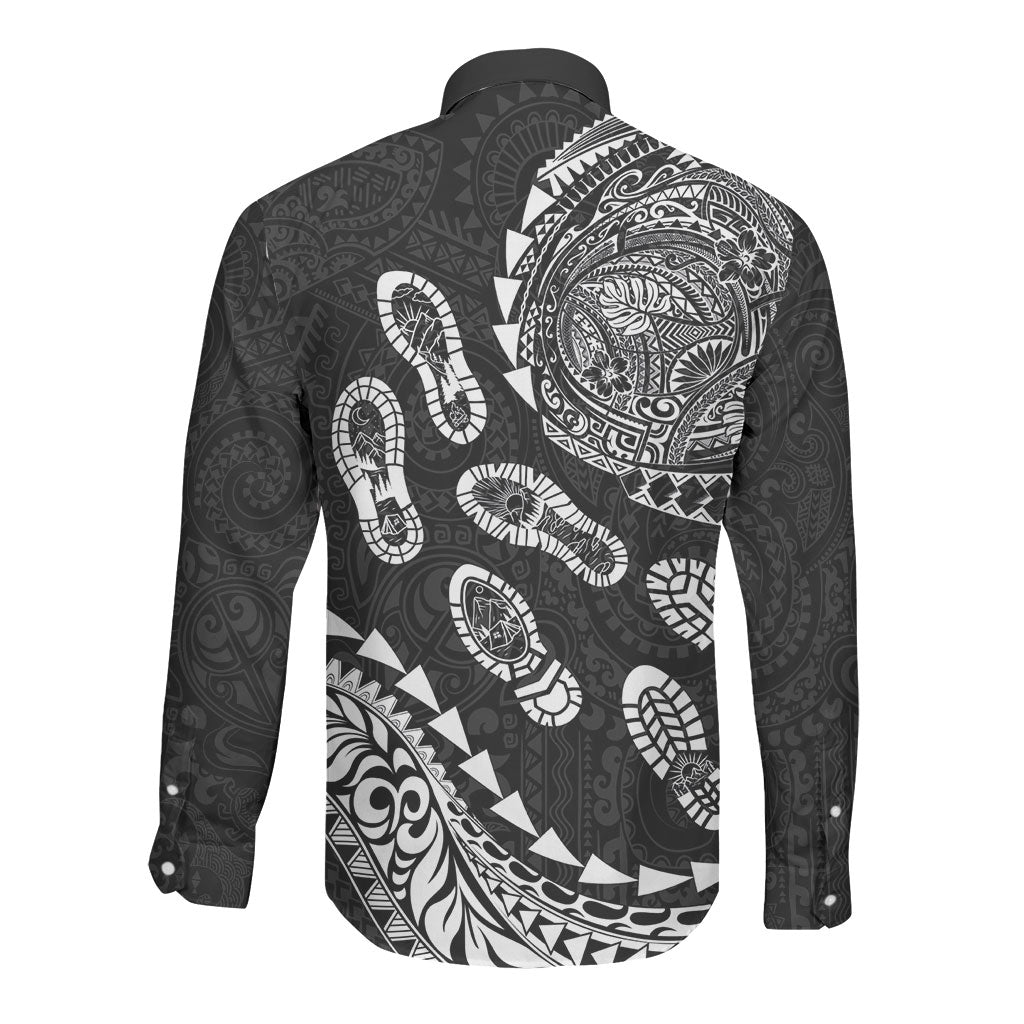 Hawaii Running Long Sleeve Button Shirt Polynesian Tribal Tattoo