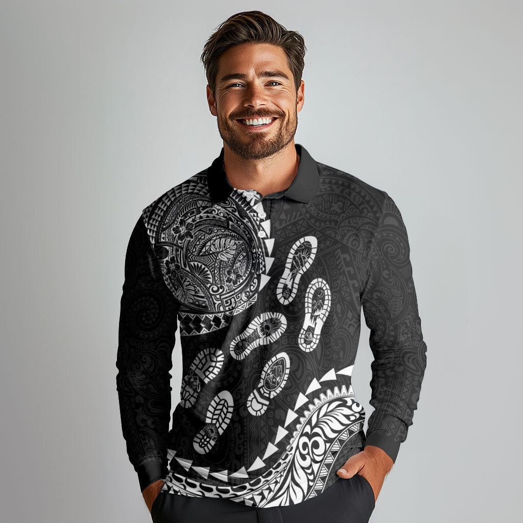 Hawaii Running Long Sleeve Polo Shirt Polynesian Tribal Tattoo