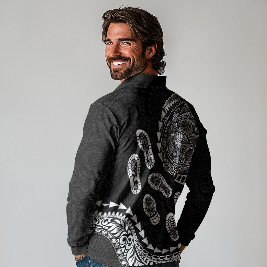 Hawaii Running Long Sleeve Polo Shirt Polynesian Tribal Tattoo