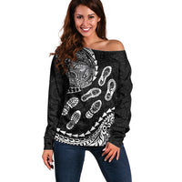 Hawaii Running Off Shoulder Sweater Polynesian Tribal Tattoo