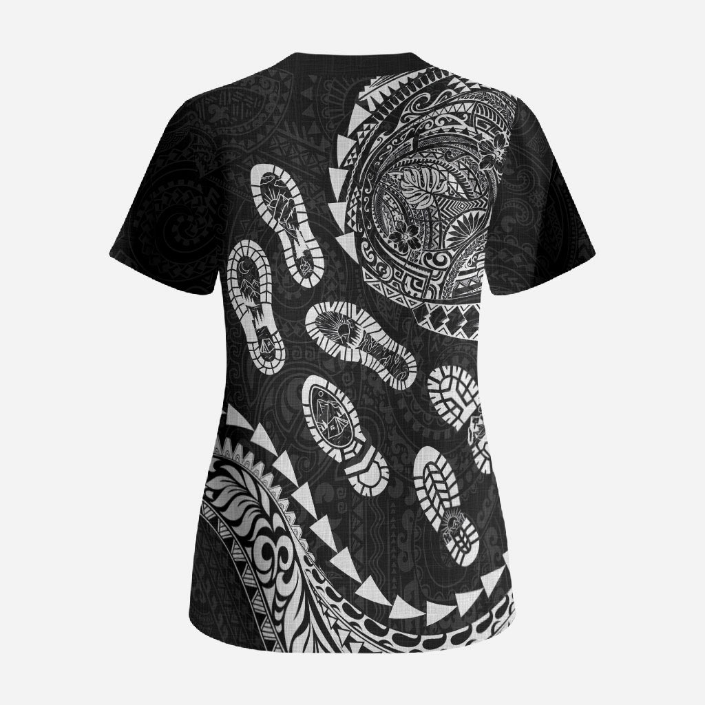 Hawaii Running Scrub Top Polynesian Tribal Tattoo