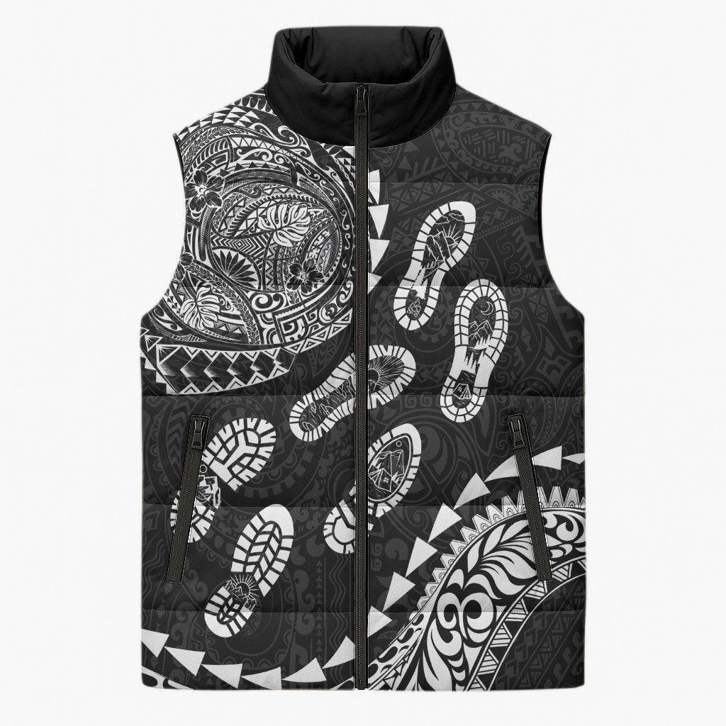 Hawaii Running Sleeveless Puffer Jacket Polynesian Tribal Tattoo