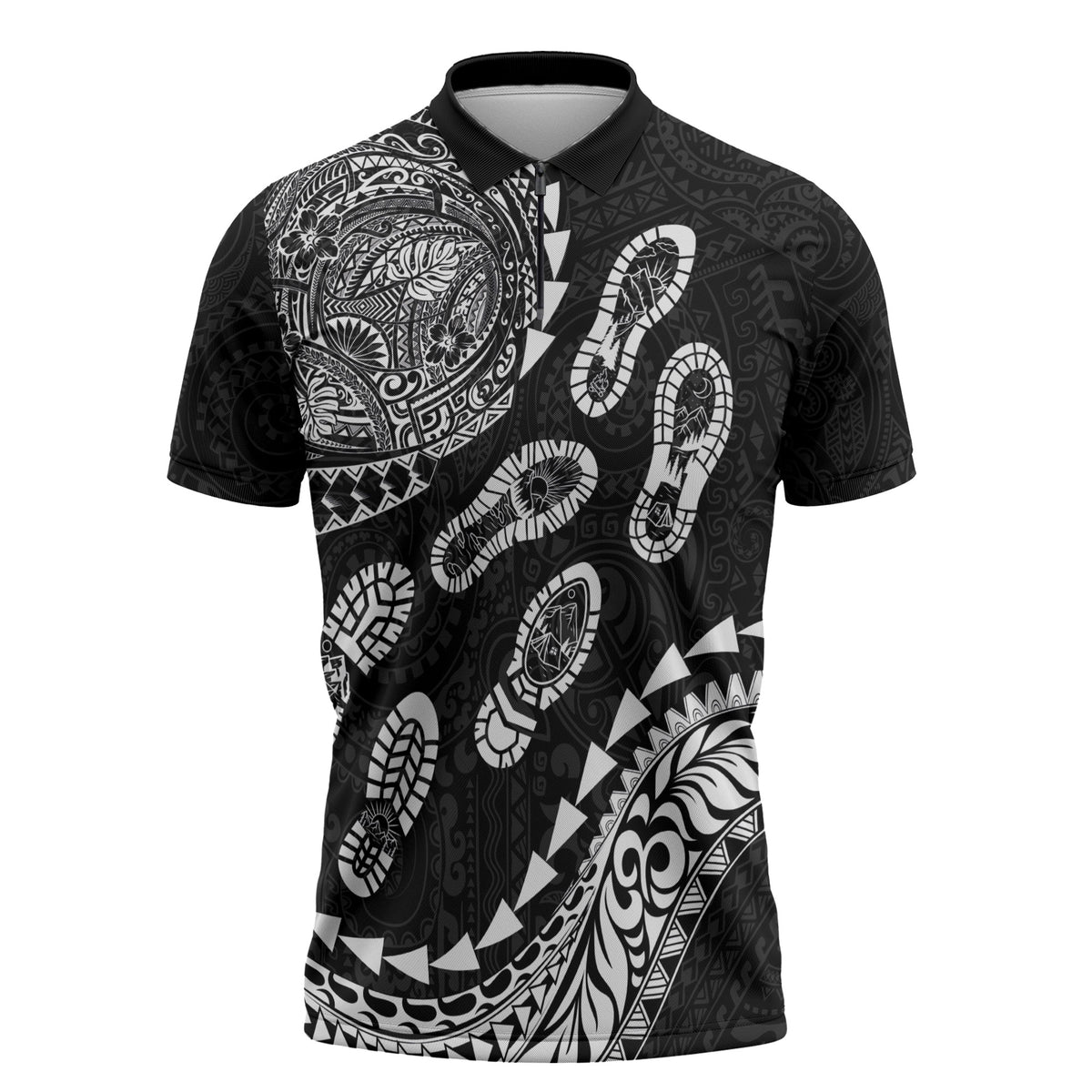 Hawaii Running Zipper Polo Shirt Polynesian Tribal Tattoo