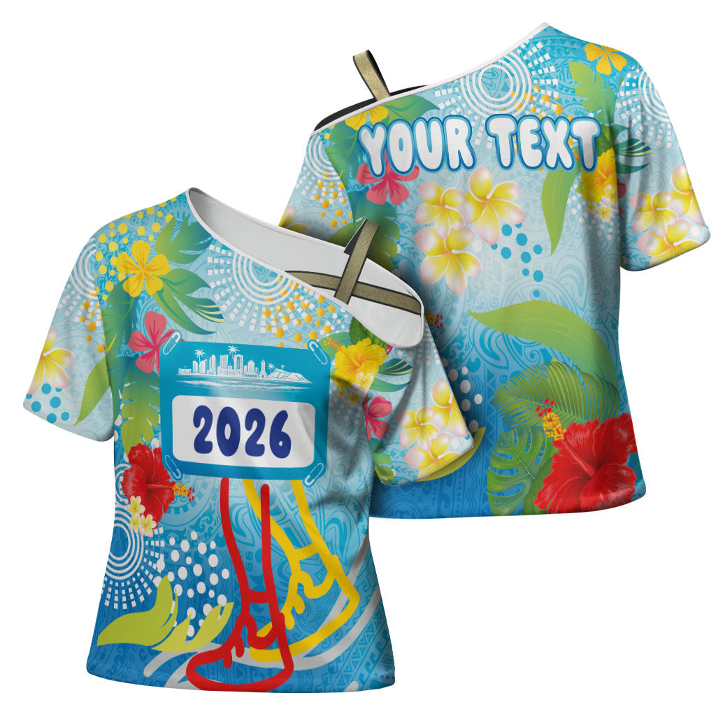 Personalized Hawaii Marathon Cross Shoulder Shirt Polynesian Motif Tropical Style