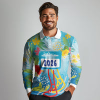 Personalized Hawaii Marathon Long Sleeve Polo Shirt Polynesian Motif Tropical Style