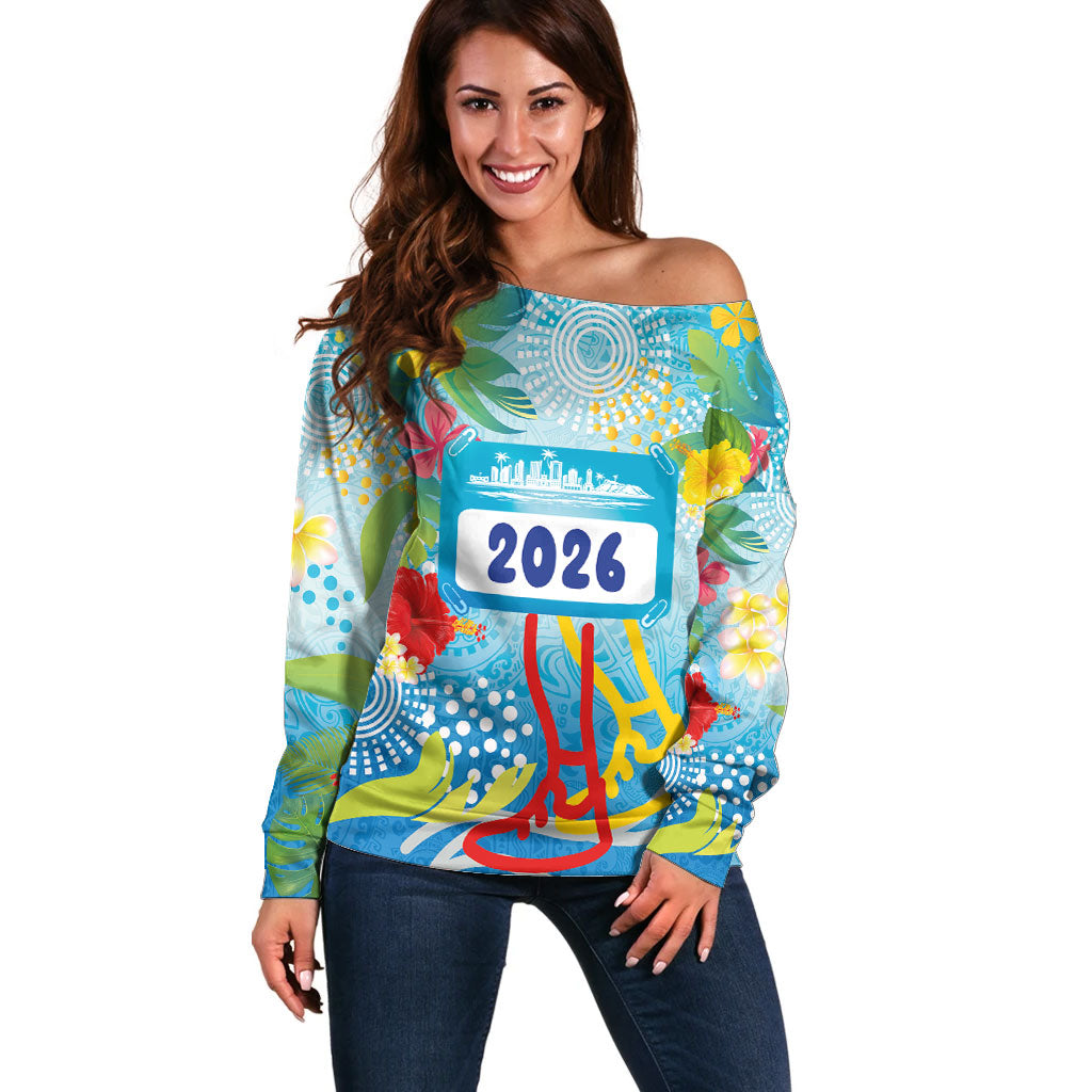 Personalized Hawaii Marathon Off Shoulder Sweater Polynesian Motif Tropical Style