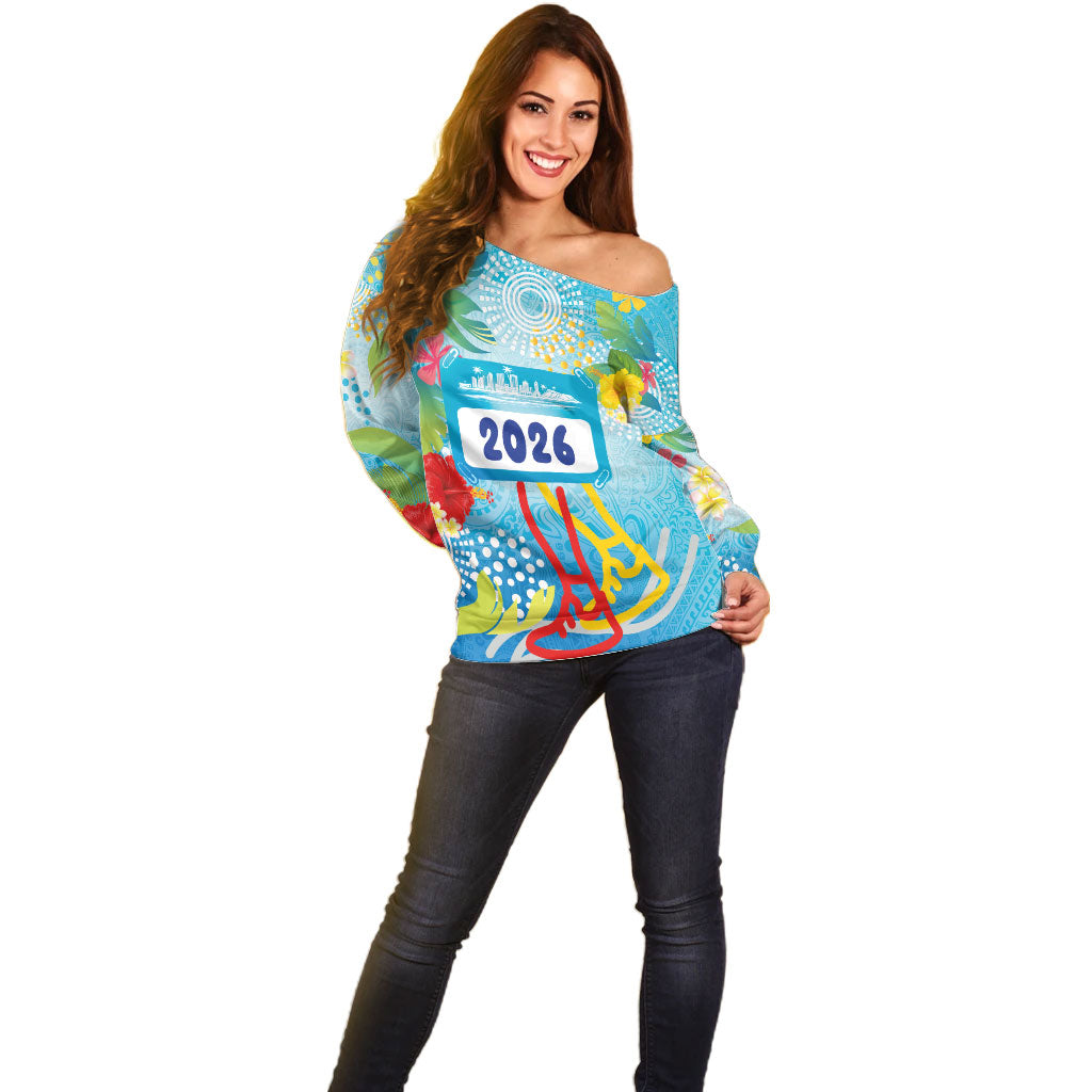 Personalized Hawaii Marathon Off Shoulder Sweater Polynesian Motif Tropical Style