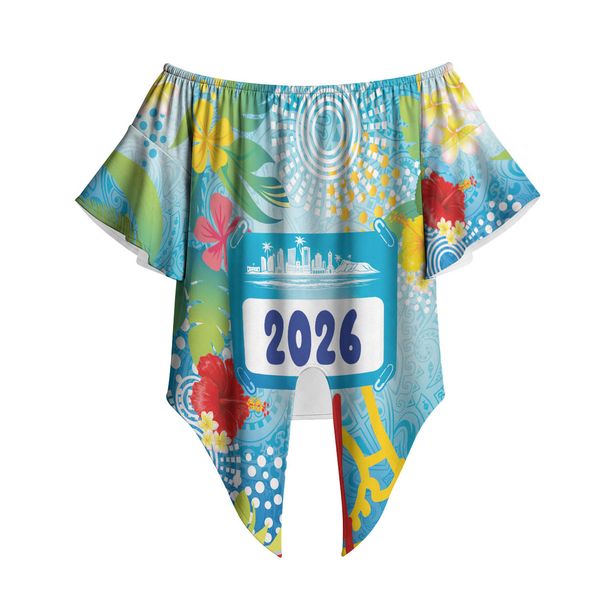 Personalized Hawaii Marathon Off Shoulder Wrap Waist Top Polynesian Motif Tropical Style