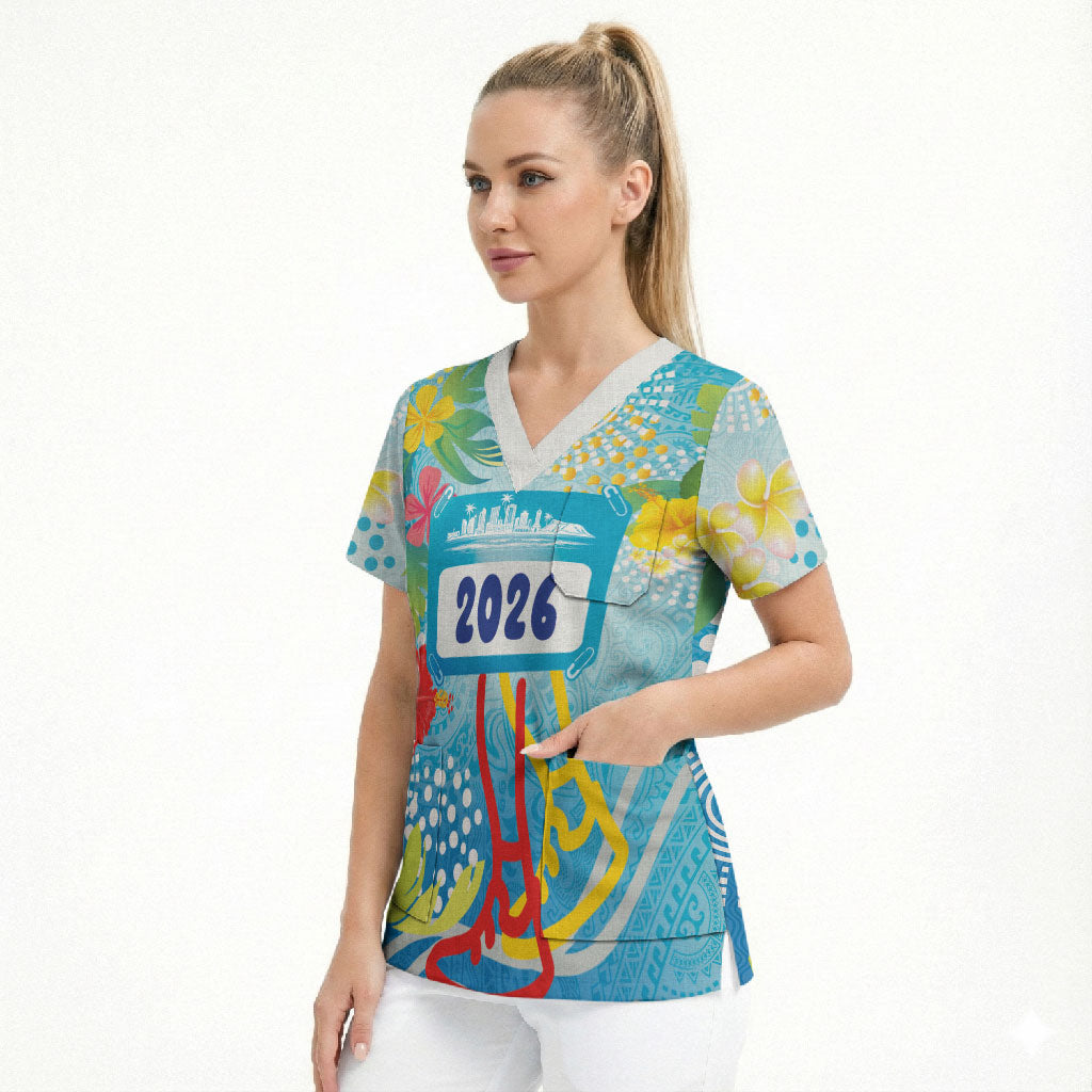 Personalized Hawaii Marathon Scrub Top Polynesian Motif Tropical Style