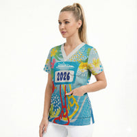 Personalized Hawaii Marathon Scrub Top Polynesian Motif Tropical Style