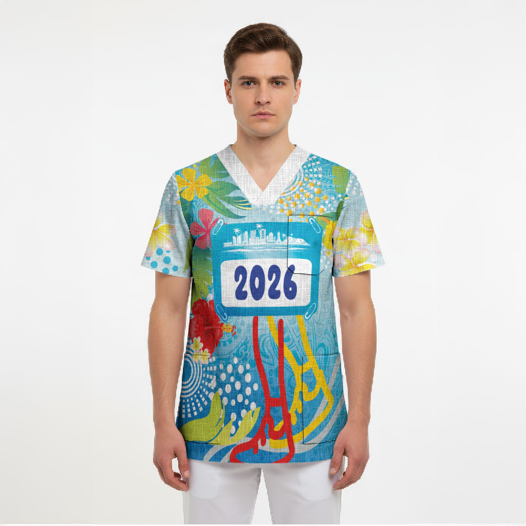 Personalized Hawaii Marathon Scrub Top Polynesian Motif Tropical Style