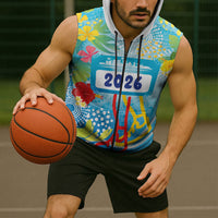 Personalized Hawaii Marathon Sleeveless Zip Hoodie Polynesian Motif Tropical Style