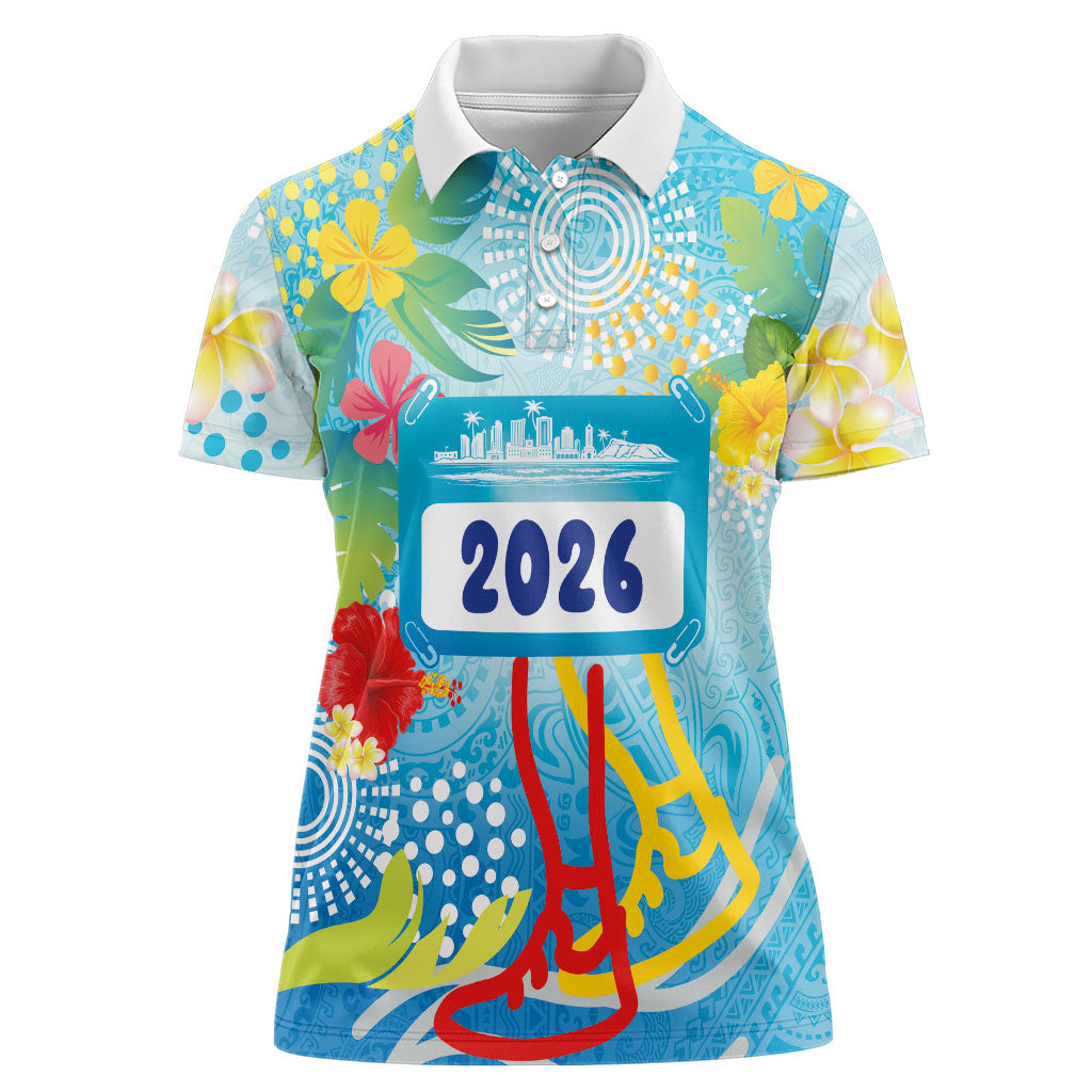Personalized Hawaii Marathon Women Polo Shirt Polynesian Motif Tropical Style