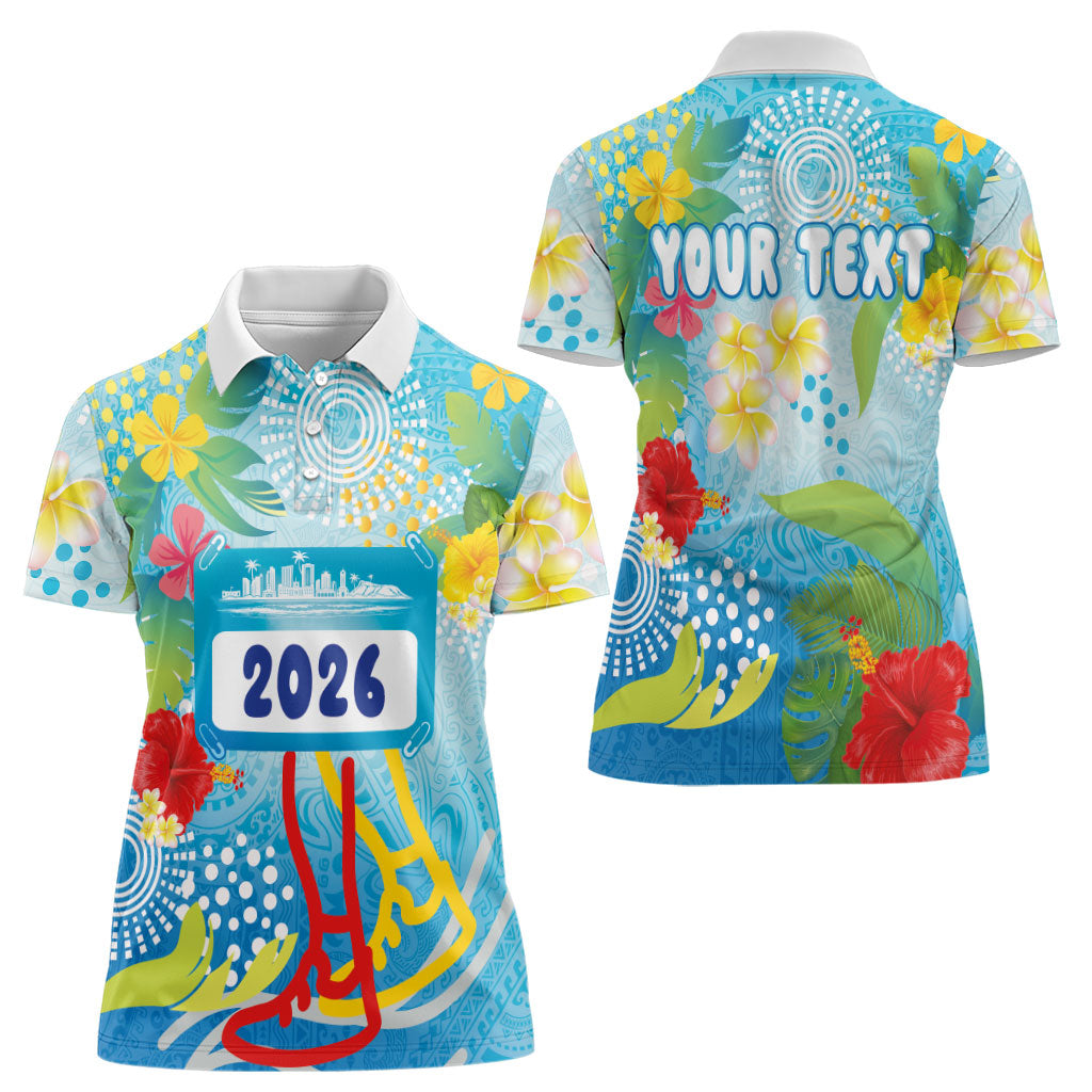 Personalized Hawaii Marathon Women Polo Shirt Polynesian Motif Tropical Style