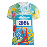 Personalized Hawaii Marathon Women V-Neck T-Shirt Polynesian Motif Tropical Style