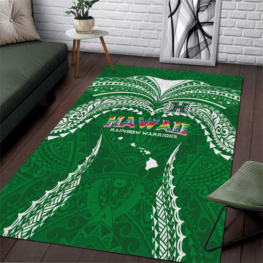 Hawaii Rainbow Warriors Area Rug Polynesian Motif Green Color