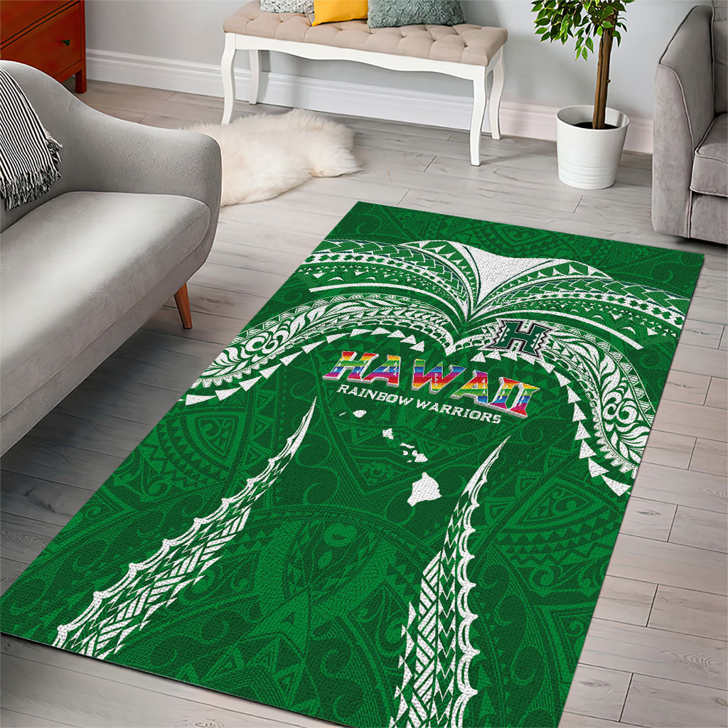 Hawaii Rainbow Warriors Area Rug Polynesian Motif Green Color