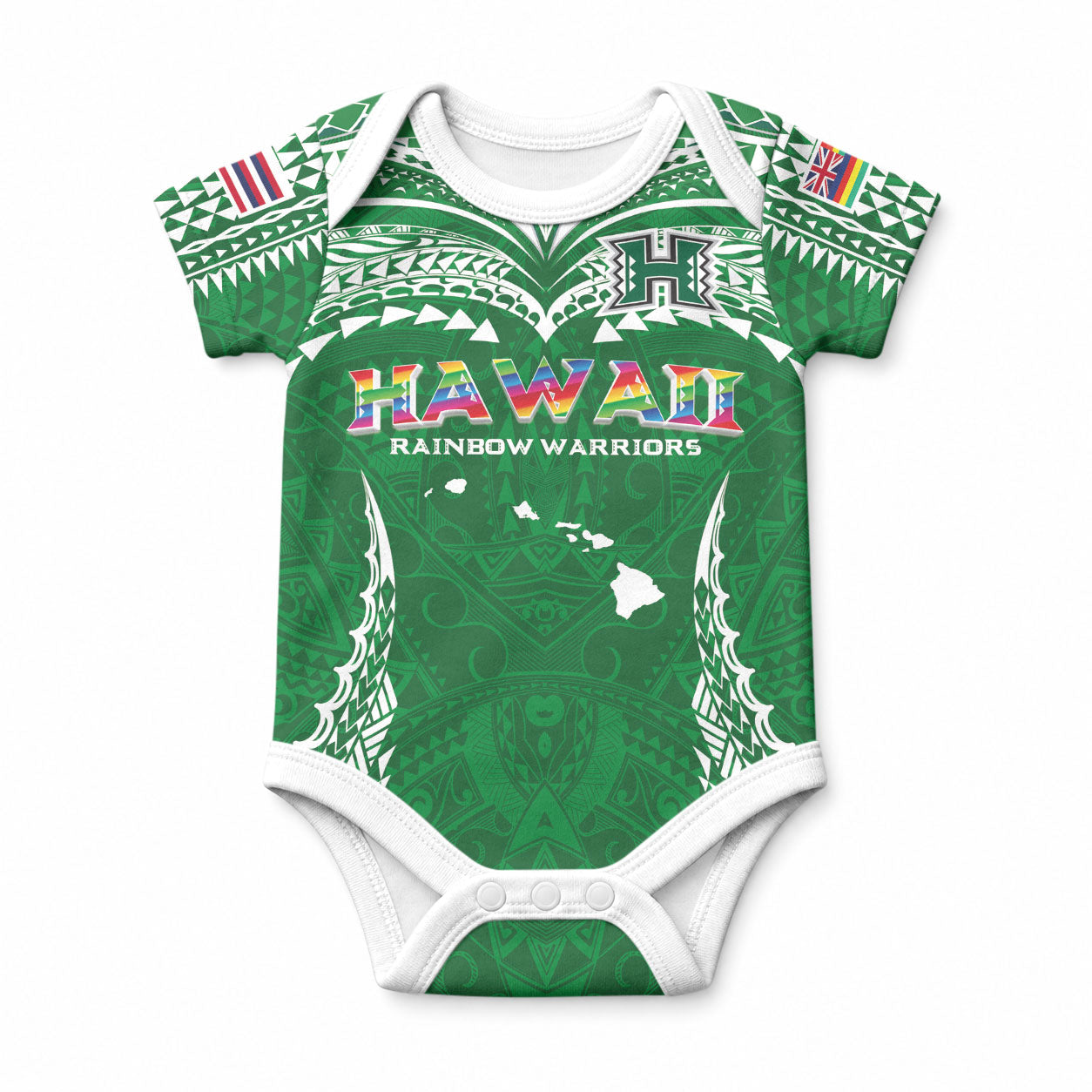 Custom Hawaii Rainbow Warriors Baby Onesie Polynesian Motif Green Color